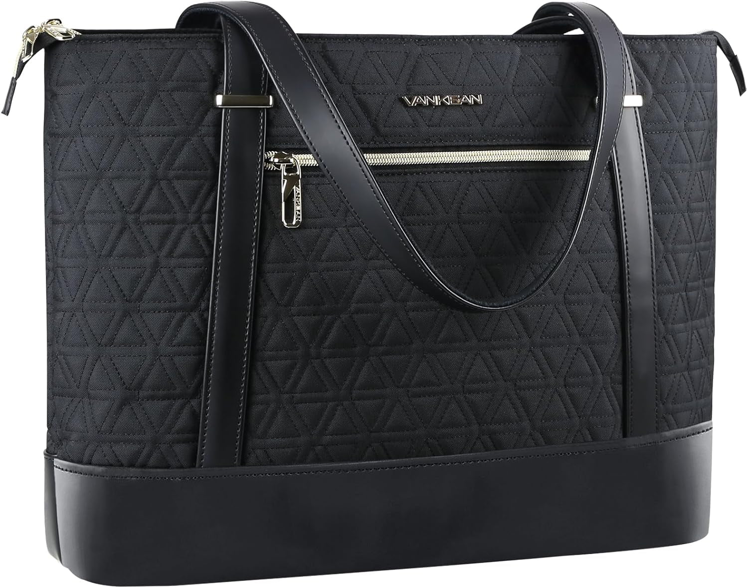 VANKEAN Laptop Bag for Women, 15.6 Inch Work Bag Waterproof Computer Shoulder Bag with USB Port, Large Tote Bag for Work Business Travel, Quilted Black