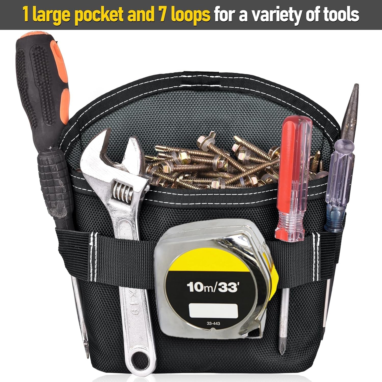 Tool Pouch Nails Screws Bag with Belt Clip (XL, Black)