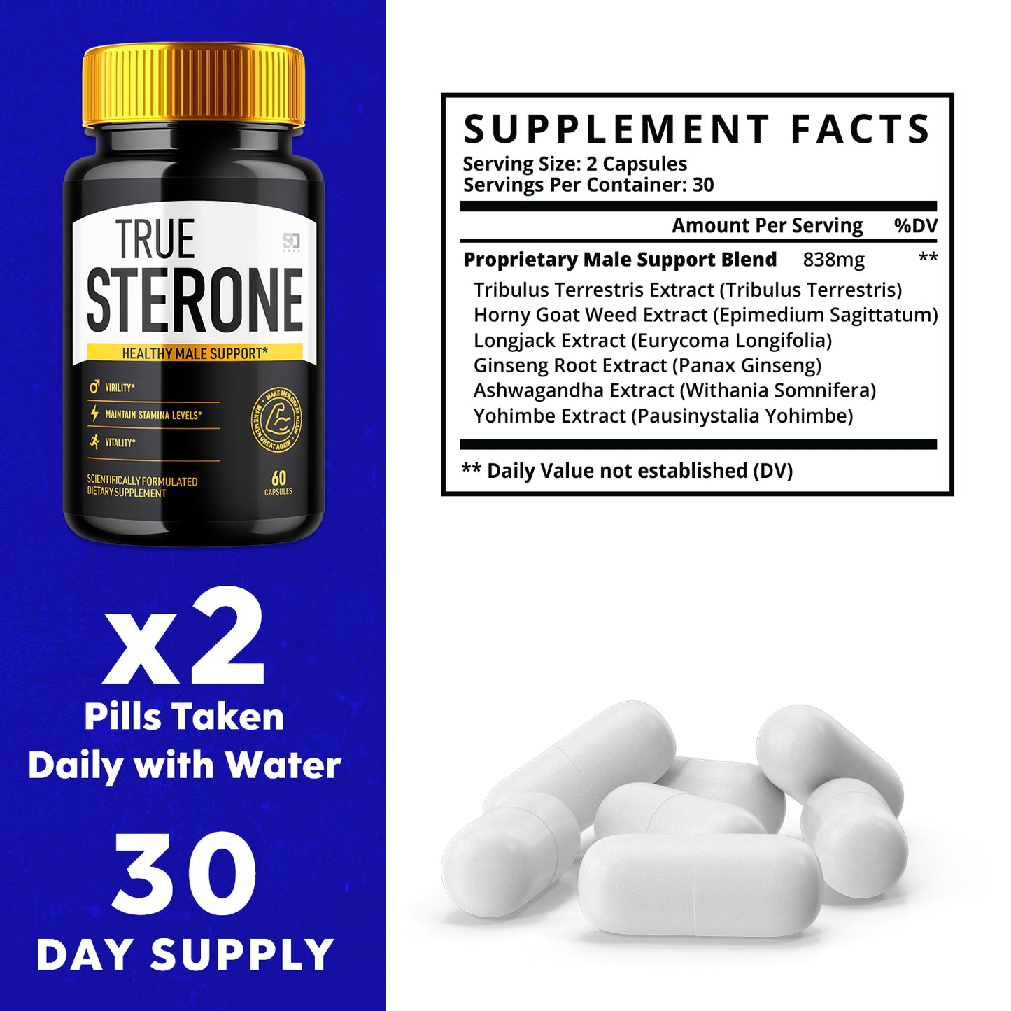 True Sterone Male Pills - Enhances Stamina and Supports Vitality (3 Pack)