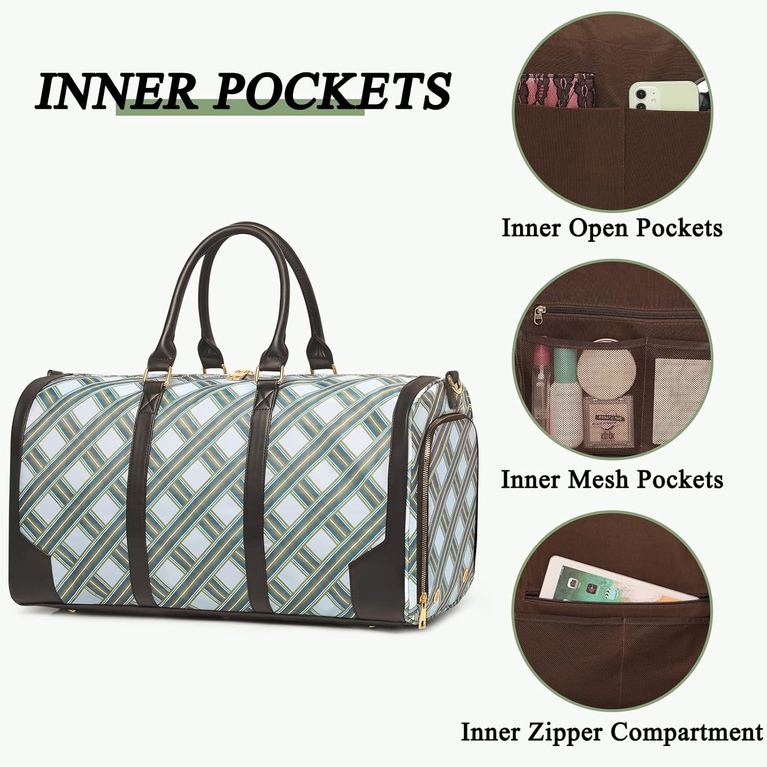 2Pcs Weekender Bags for Women with Toiletry Bag Shoe Compartment Cheap Overnight Bag Carry on Tote Duffle Bag for Travel Clearance Flight Approved, Green