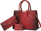 Women'S 3-Piece Crocodile Pattern Handbag Set, Large Capacity Tote with Wallet and Coin Purse, Brown