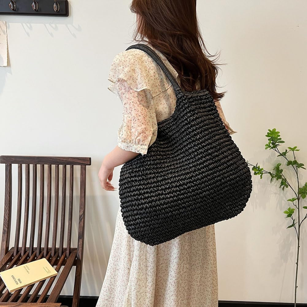 Beach Bags for Women, Large Woven Straw Tote Bag, Waterproof Beach Bag for Swim, Travel & Shopping, Stylish Weaving Handbag