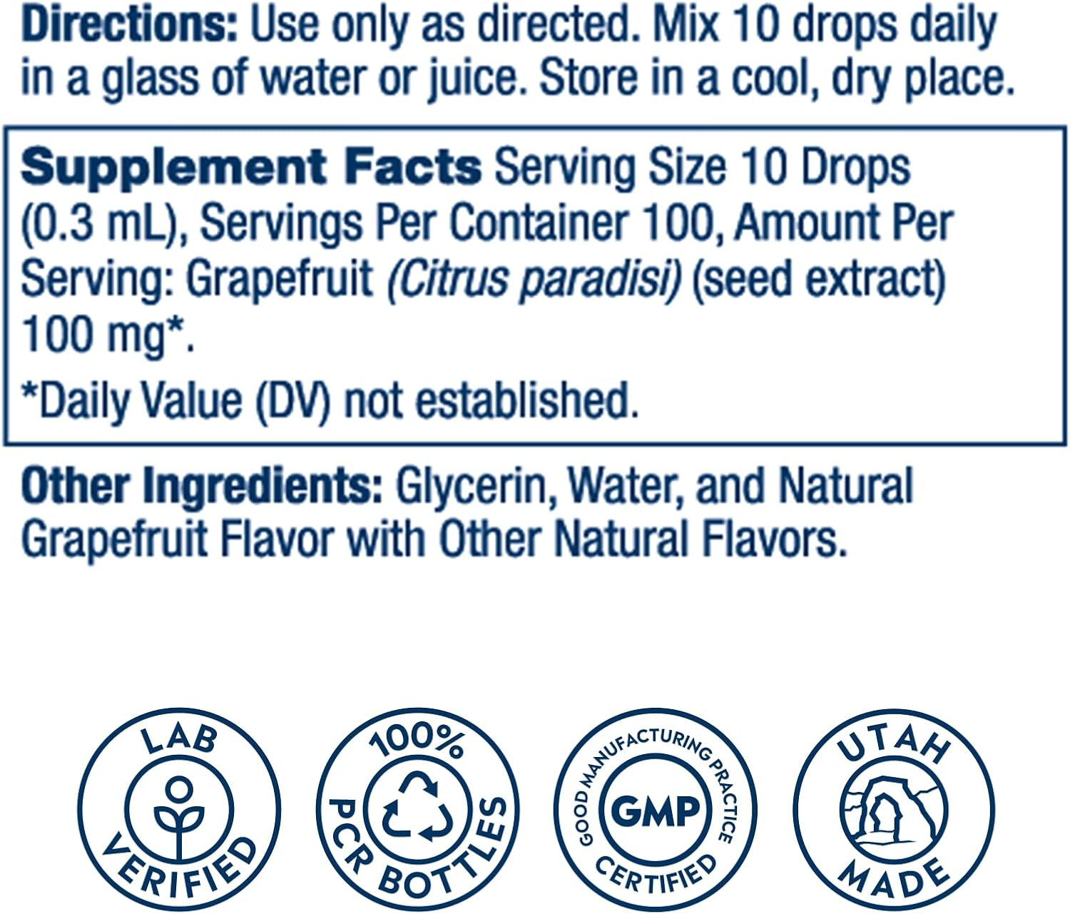 SOLARAY Grapefruit Seed Extract Drops 100Mg - Wellness Support Supplement - Convenient Liquid Drops, 60-Day Money Back Guarantee, Lab Verified, Approx. 100 Servings, 1 FL OZ