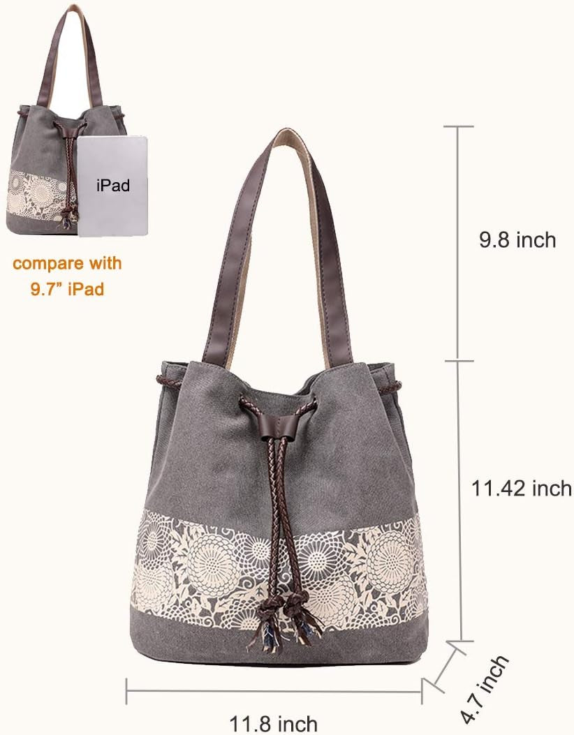 Women Printing Canvas Shoulder Bag Casual Handbags Purse Retro Tote