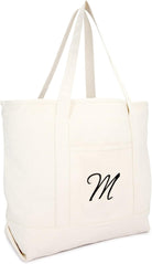 DALIX Monogram Bag Personalized Totes for Women Open Top Natural Letter A-Z
