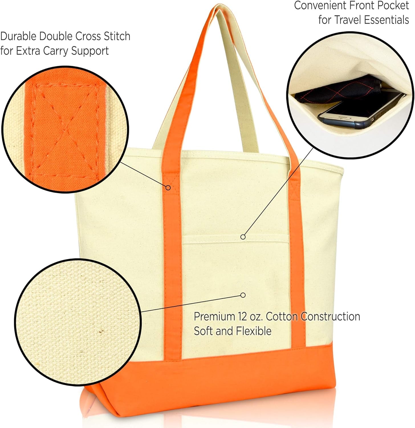 DALIX Initial Tote Bag Personalized Monogram Orange Zippered Top Letter - F