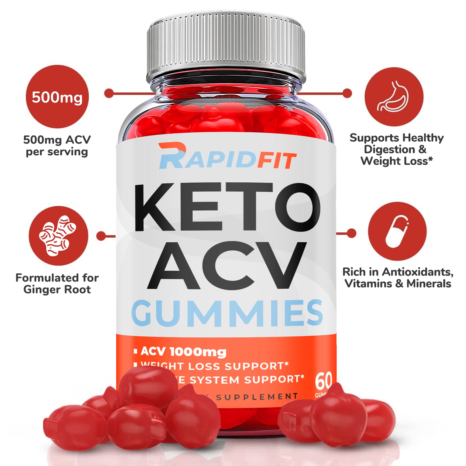 (1 Pack) Rapid Fit Keto Gummies - Rapid Fit ACV Gummies Weight Loss-60 Gummies