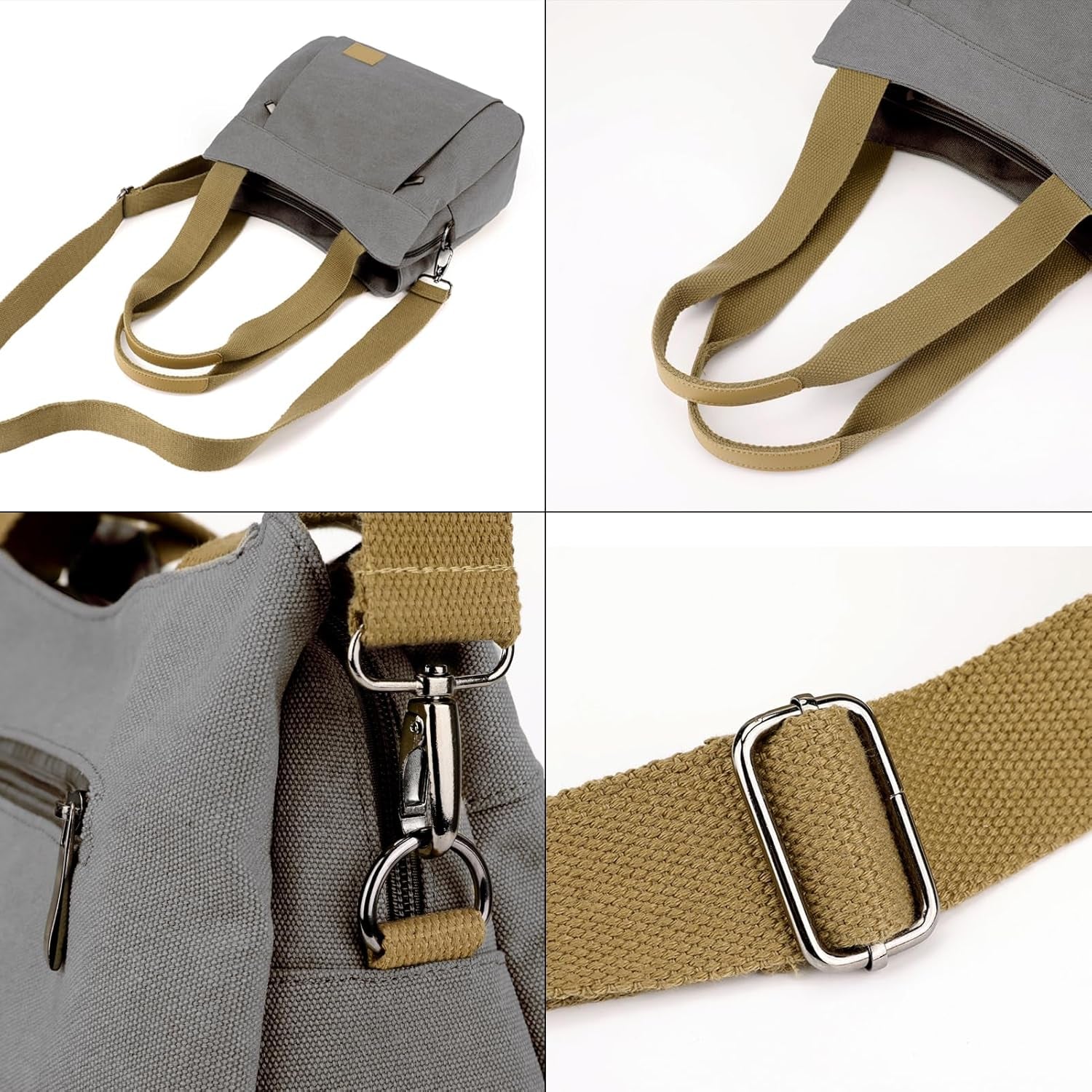 DOURR Light Cotton Canvas Crossbody Bags for Women Daily Small Organized Shoulder Handbags with 3 Compartments