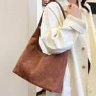 Suede Leather Hobo Bags for Women- Slouchy Tote Bag Brown Suede Fall Bag Hobo Shoulder Purse with Zipper