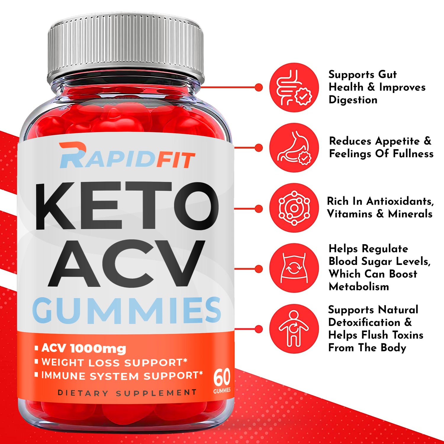 (1 Pack) Rapid Fit Keto Gummies - Rapid Fit ACV Gummies Weight Loss-60 Gummies