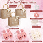 24 Pcs / 8 Sets Bridesmaid Gift Bags Burlap Jute Tote Proposal Bag Including 8 Pairs Bride Bridesmaid Slippers and Scrunchies 1 Lace Ribbon for Bridal Wedding Parties