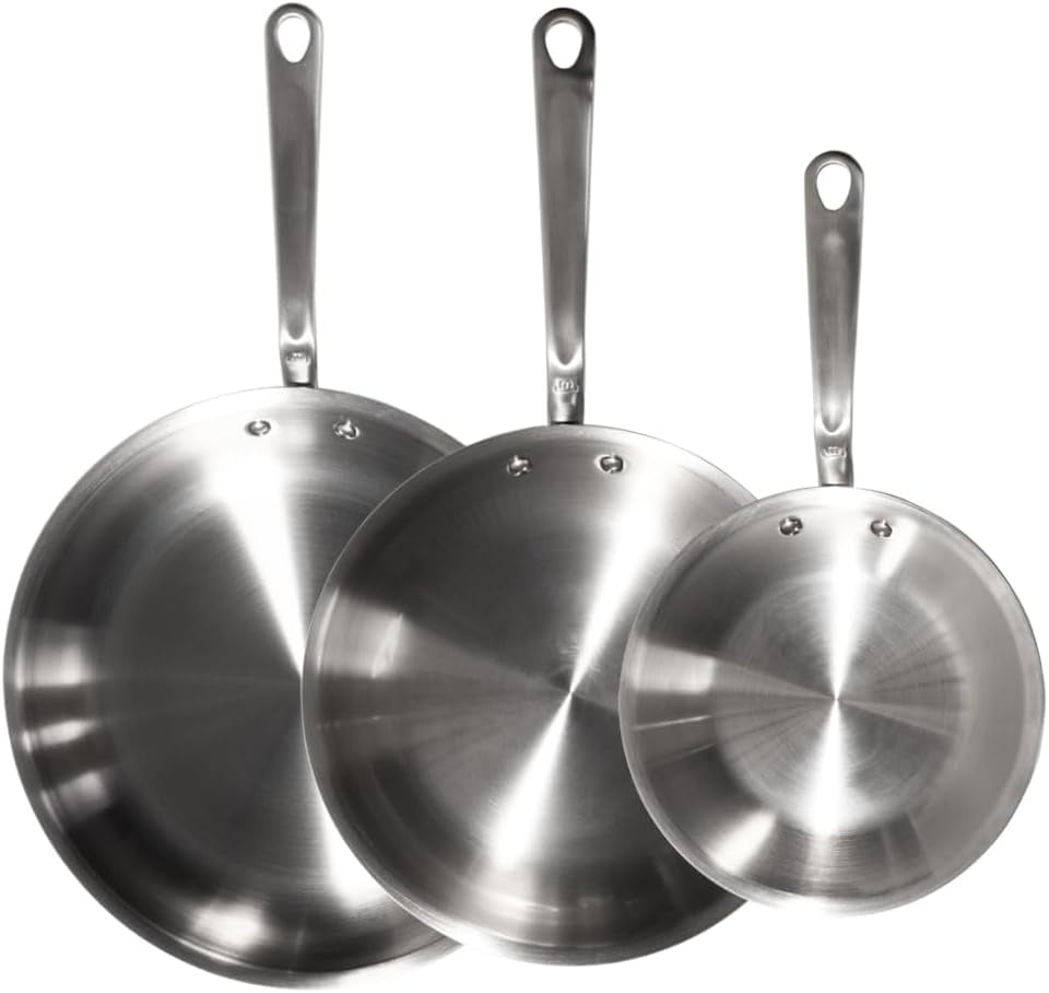 Made in Cookware - 3-Piece (Includes 8",10",12") Stainless Frying Pan Set - 5 Ply Stainless Clad - Professional Cookware - Crafted in Italy - Induction Compatible