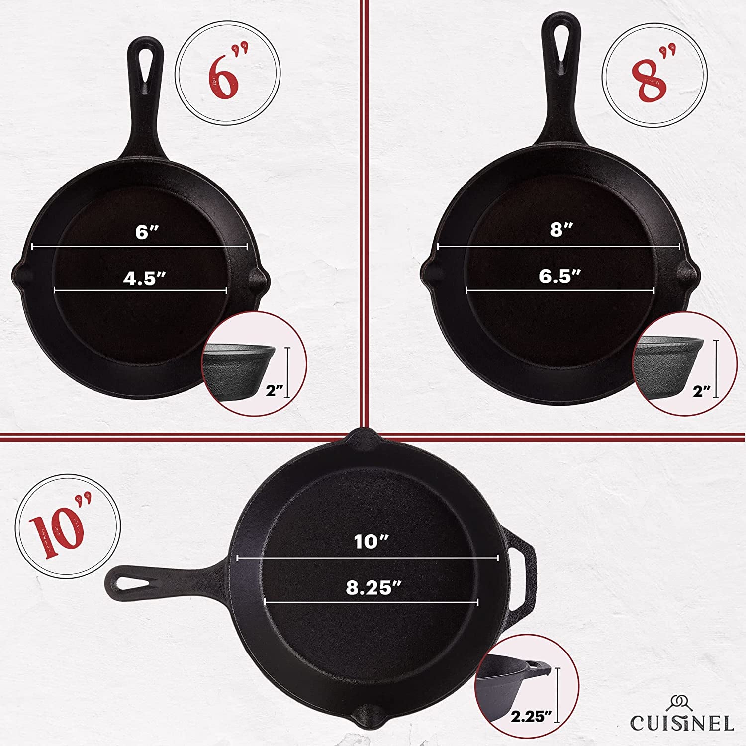 Cuisinel Cast Iron Skillet with Lid - 10"-Inch Pre-Seasoned Covered Frying Pan Set + Silicone Handle and Lid Holders + Scraper/Cleaner - Use Indoor/Outdoor, Oven, Stove, BBQ, Fire, Grill Cookware