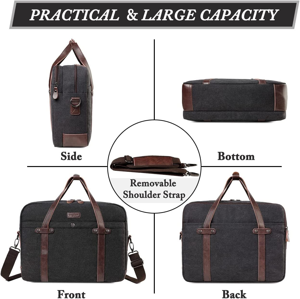 VASCHY Laptop Bag for Men, Vintage Canvas Water Resistant 15.6 Inch Messenger Bag Business Briefcase Shoulder Bag