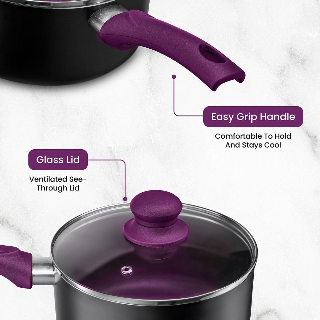 Chef'S Star Pots and Pans Set Kitchen Cookware Sets Nonstick Aluminum Cooking Essentials 11 Pieces Purple