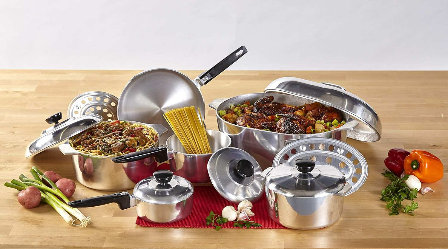 IMUSA USA Heavy Duty 13-Piece Cast Aluminum Cajun Cookware Set, Silver