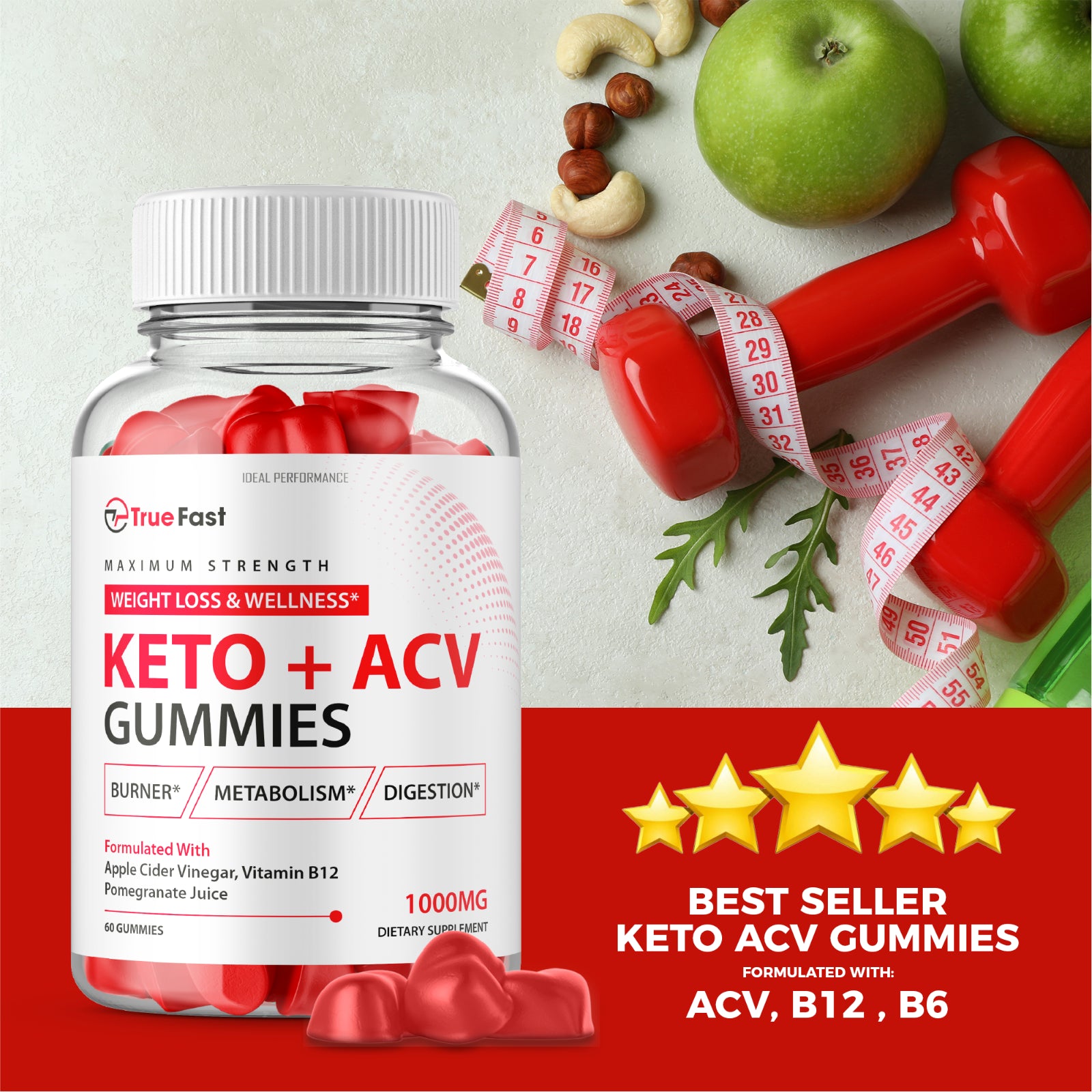 True Fast Keto ACV Gummies (180 Gummies)