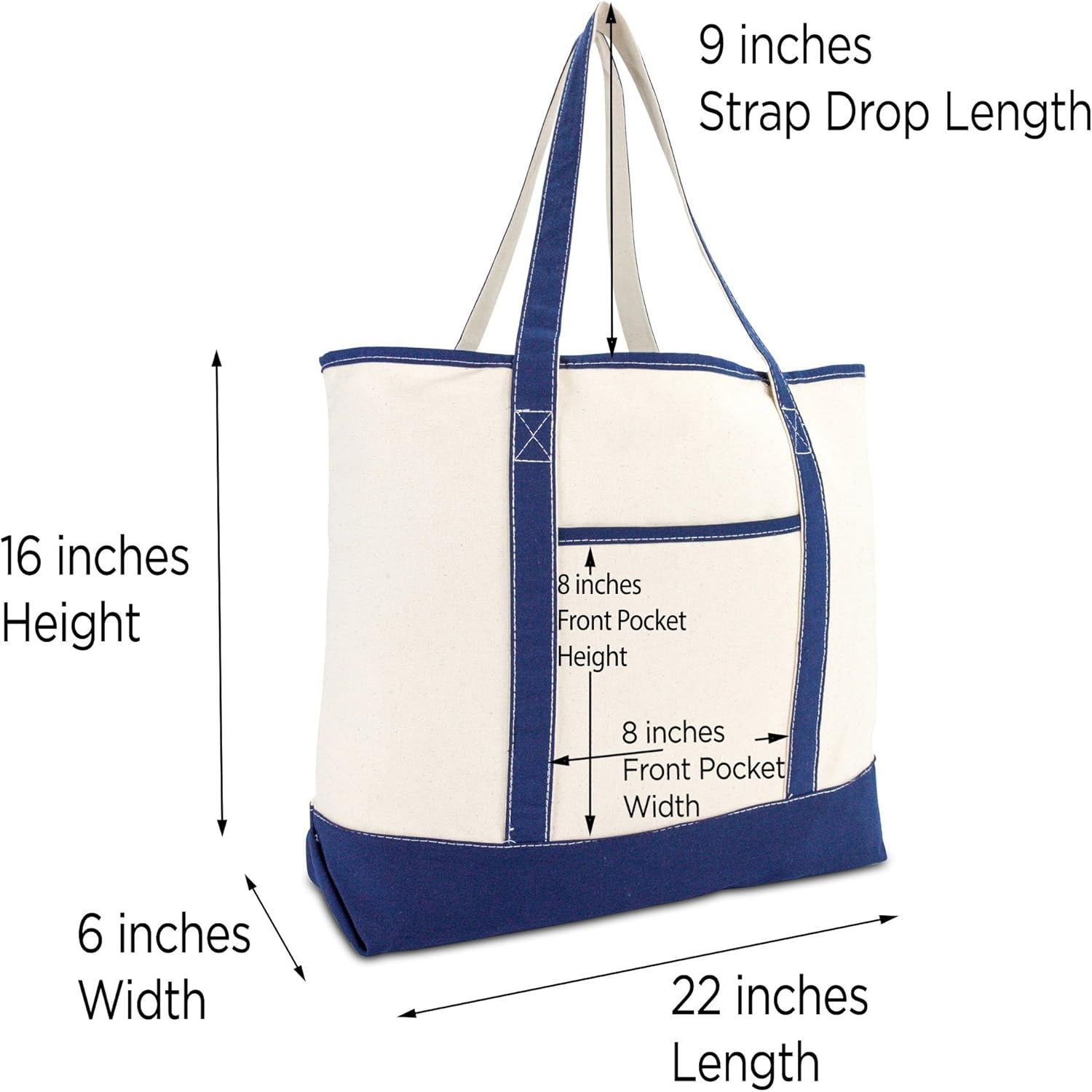 DALIX Personalized Tote Bag for Women Monogram Initial Open Top Navy Blue A-Z