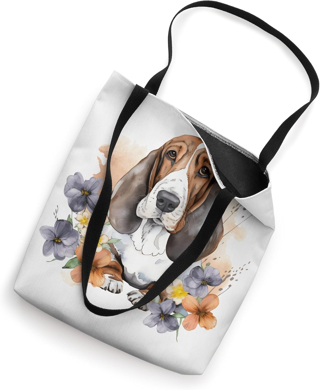 Bassett Hound Sweet Watercolor Floral Dog Bassett Hound Tote Bag