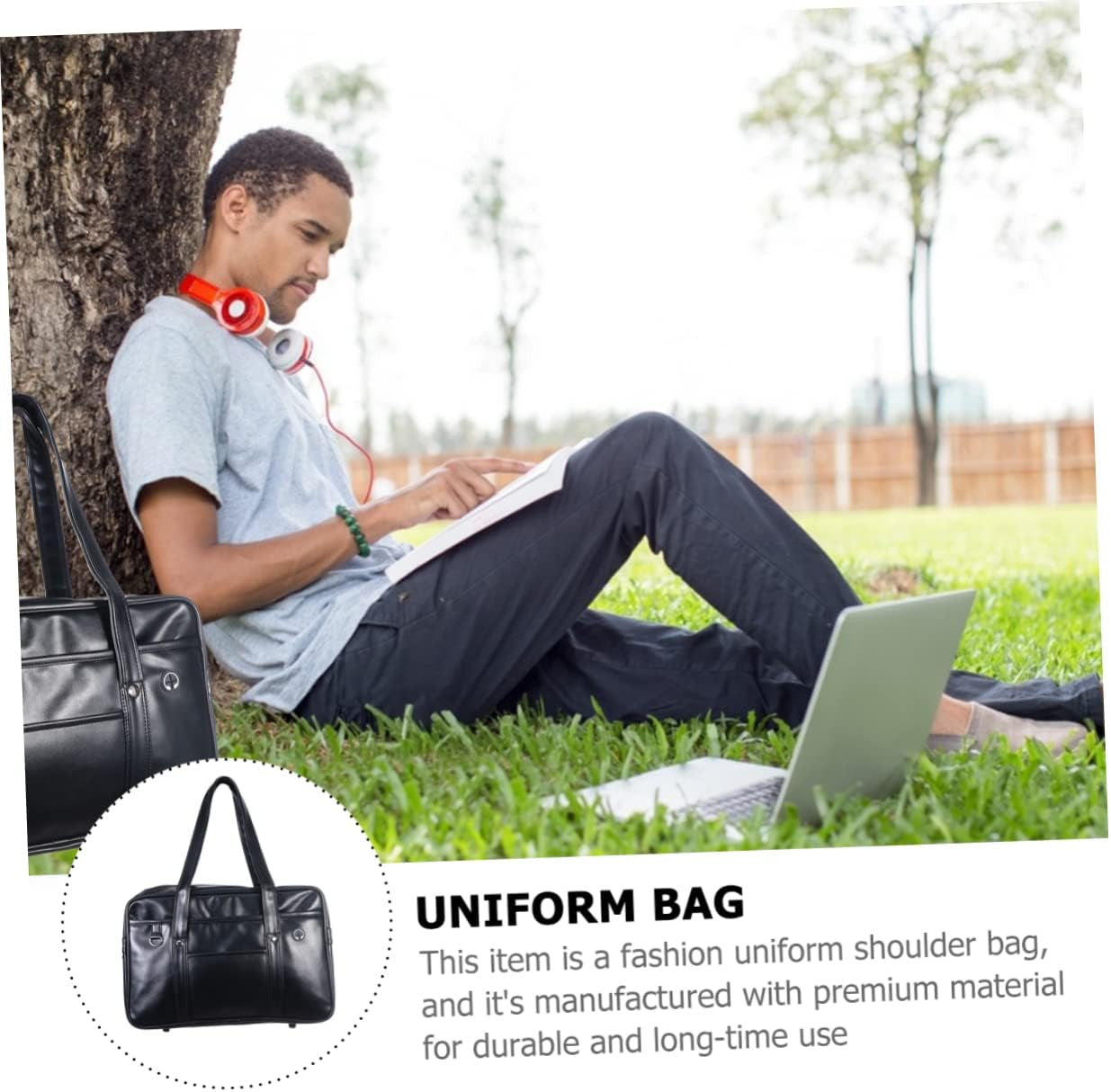 Shoulder PU Commuter Bag Japanese Uniform Briefcase for Men Women Durable Portable Tote with Non Slip Foot Nails and Strong Strap Handle Clean Aesthetic Design