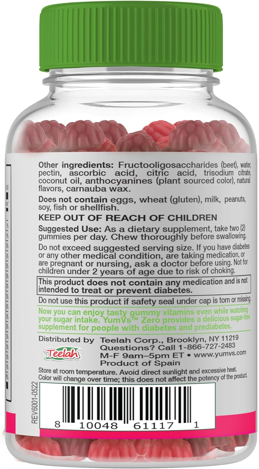 YUM-V'S Yumvs Multivitamin Gummies | Sugar Free Supplement Vitamins for Women & Men | Chromium, Thiamine and Magnesium | Natural Raspberry Flavor Chewables - 60 Count