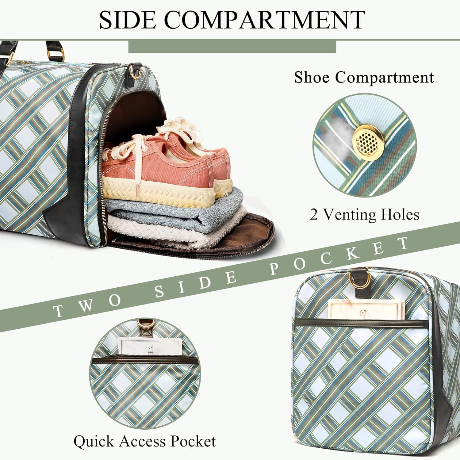 2Pcs Weekender Bags for Women with Toiletry Bag Shoe Compartment Cheap Overnight Bag Carry on Tote Duffle Bag for Travel Clearance Flight Approved, Green