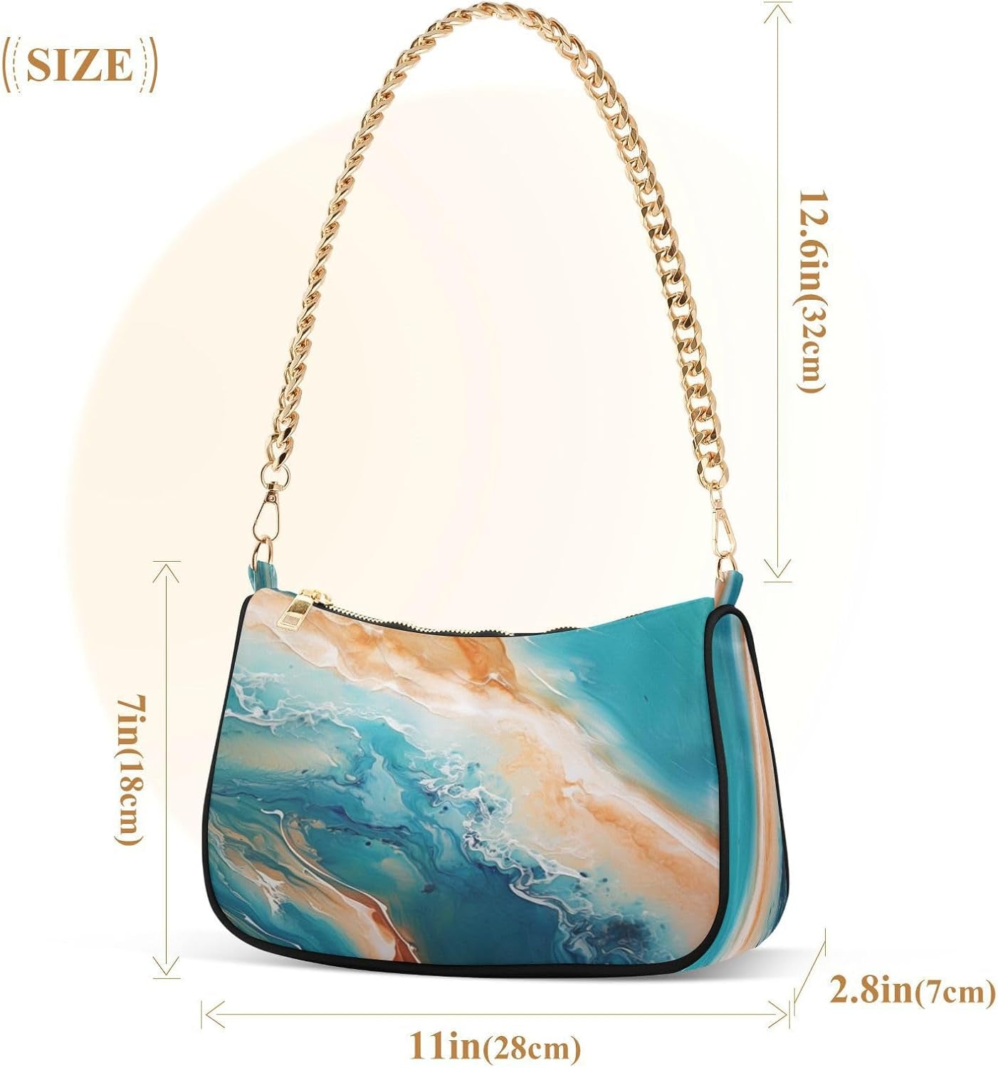 Shoulder Bags for Women Teal Green Turquoise Orange Marble Hobo Tote Handbag Small Clutch Purse with Zipper Closure