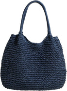 Women Straw Vintage Shoulder Tote Handbag Large Capacity Crochet Beach Travel Tote Handbag Hasp Closure Simple Weaving