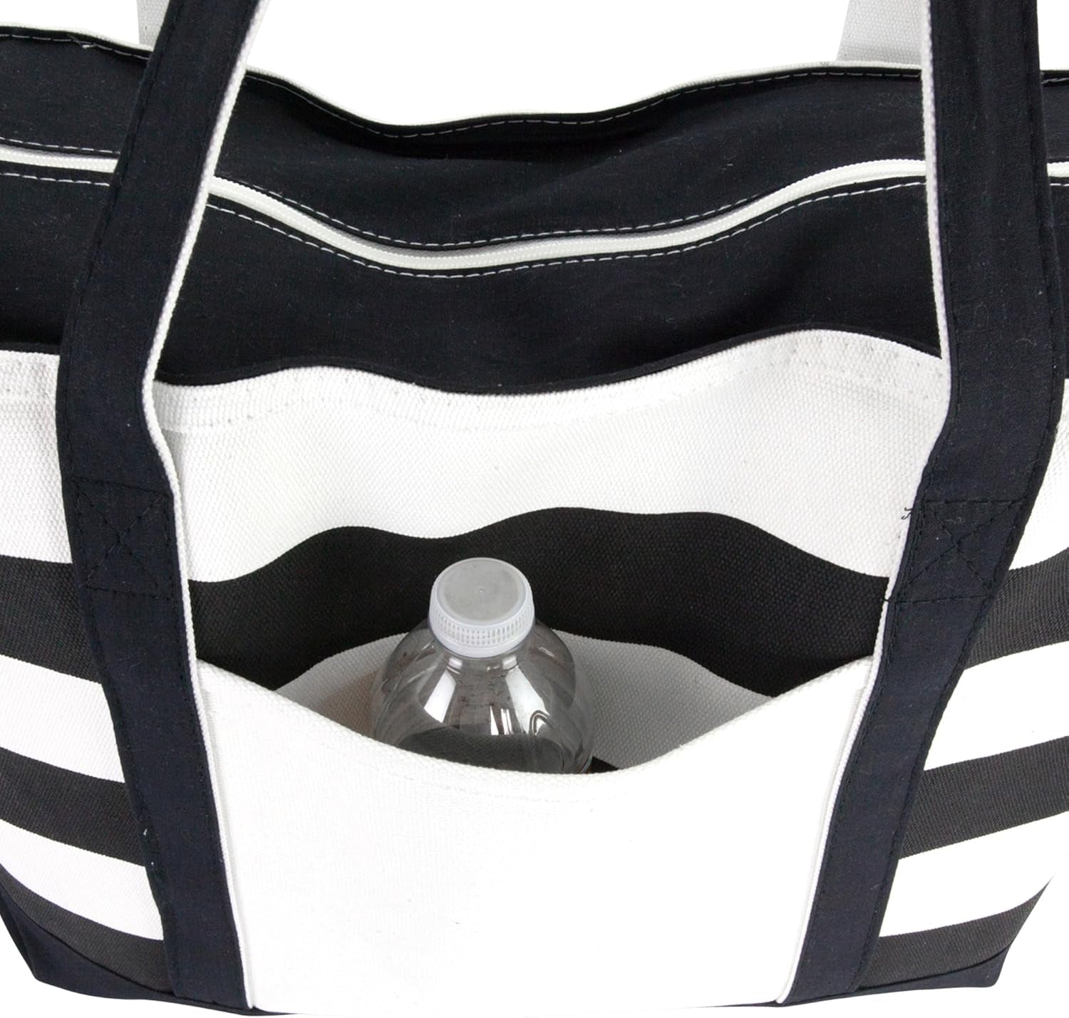 DALIX Striped Beach Bag Tote Bags Canvas Personalized Black Ballent Letter a - Z