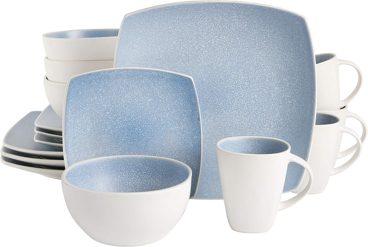 (16Pc) Gibson Soho Lounge Square Reactive Glaze Stoneware Dinnerware Set, Servi