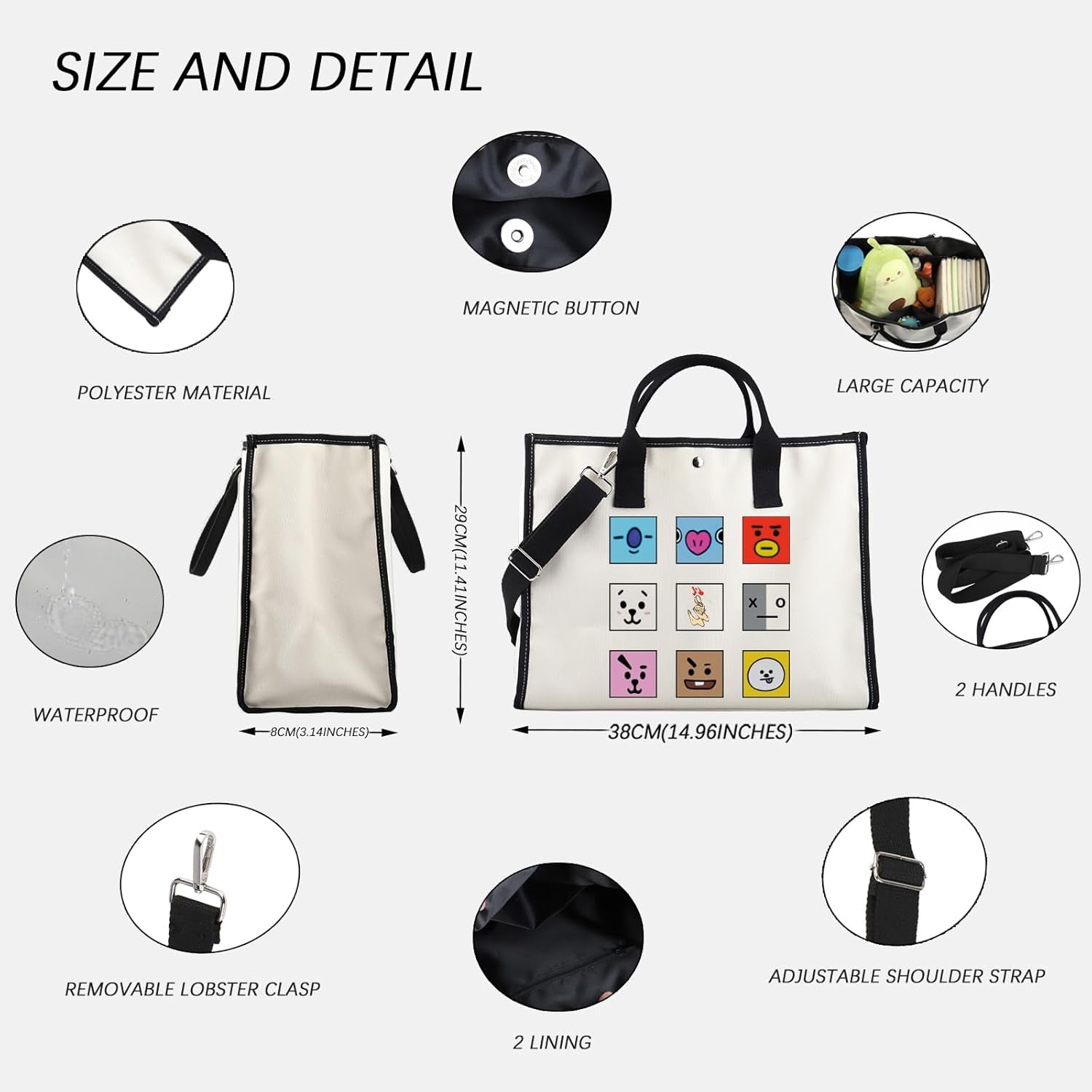 Korean Characters Tote Bag Army Boys Gift Purple Whale Tote Korean Inspired Shoulder Bag Army Members Fans Merch