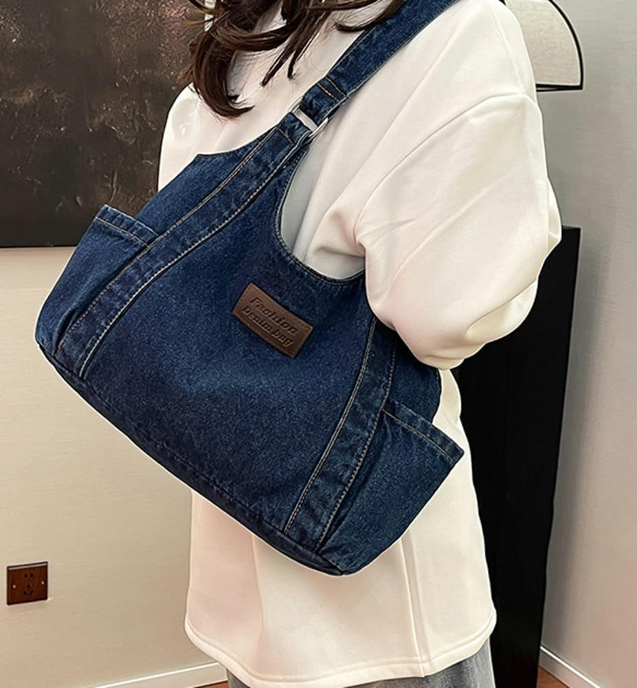 Denim Tote Bag Large Capacity Jean Purses for Women Handbags Soft Shoulder Ladies Purses 2025