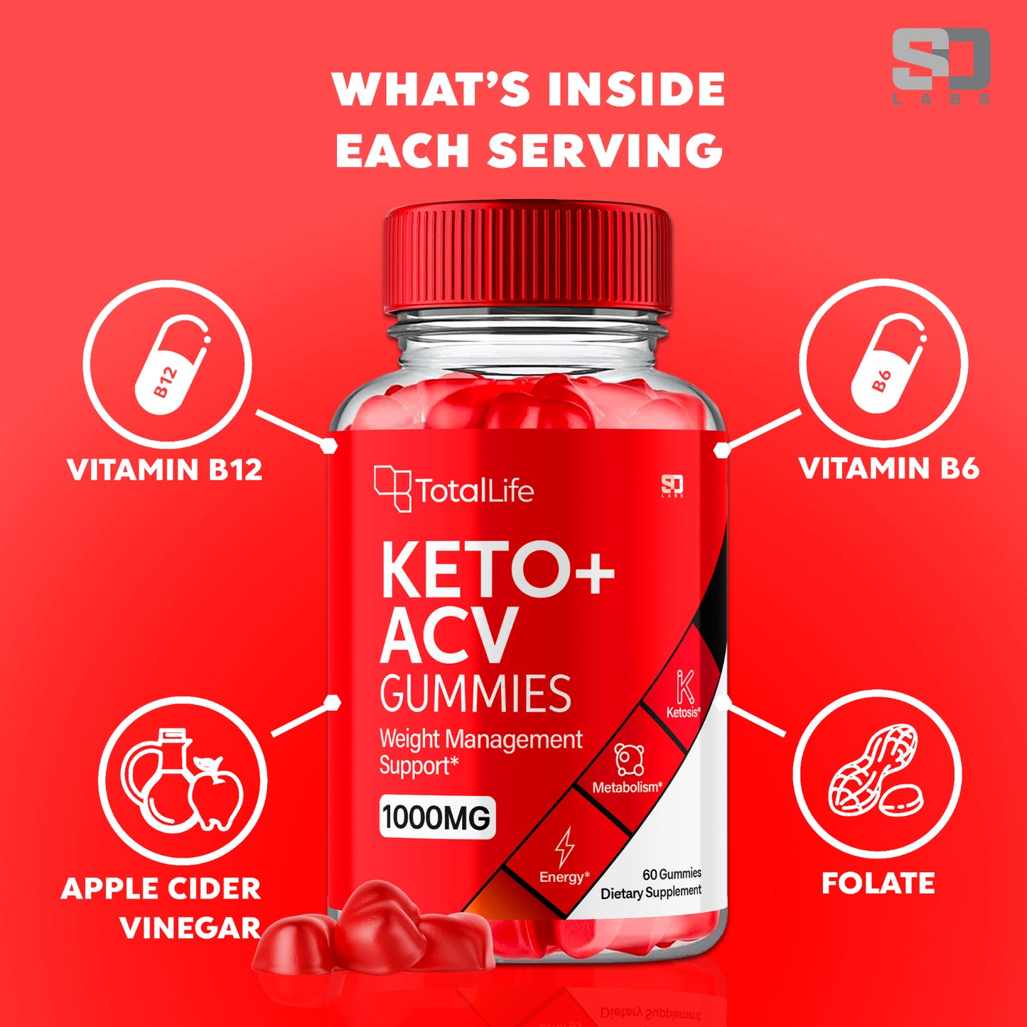 Total Life Keto ACV Gummies - All Natural Maximum Strength Keto Support (2 Pack)