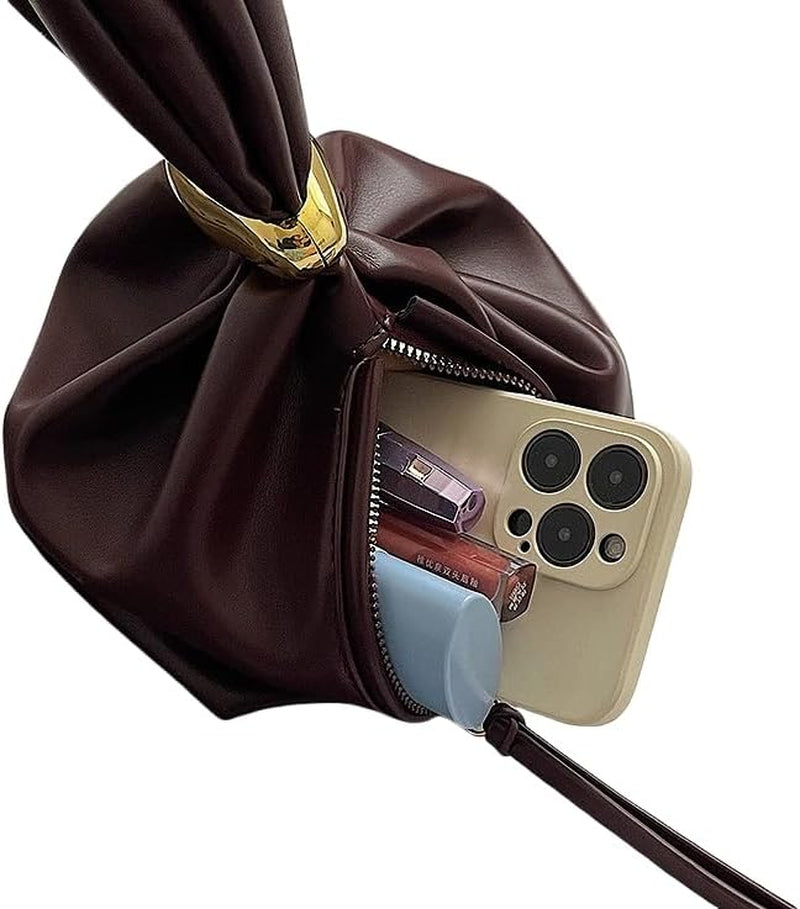 Burgundy Clutch Purses Wristlet Handbag Knot Purse Tote Bag for Women