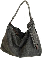 Denim Tote Bag for Women Large Slouchy Canvas Shoulder Bag with 2 Straps Blue Jean Hobo Purse Casual Crossbody Handbag