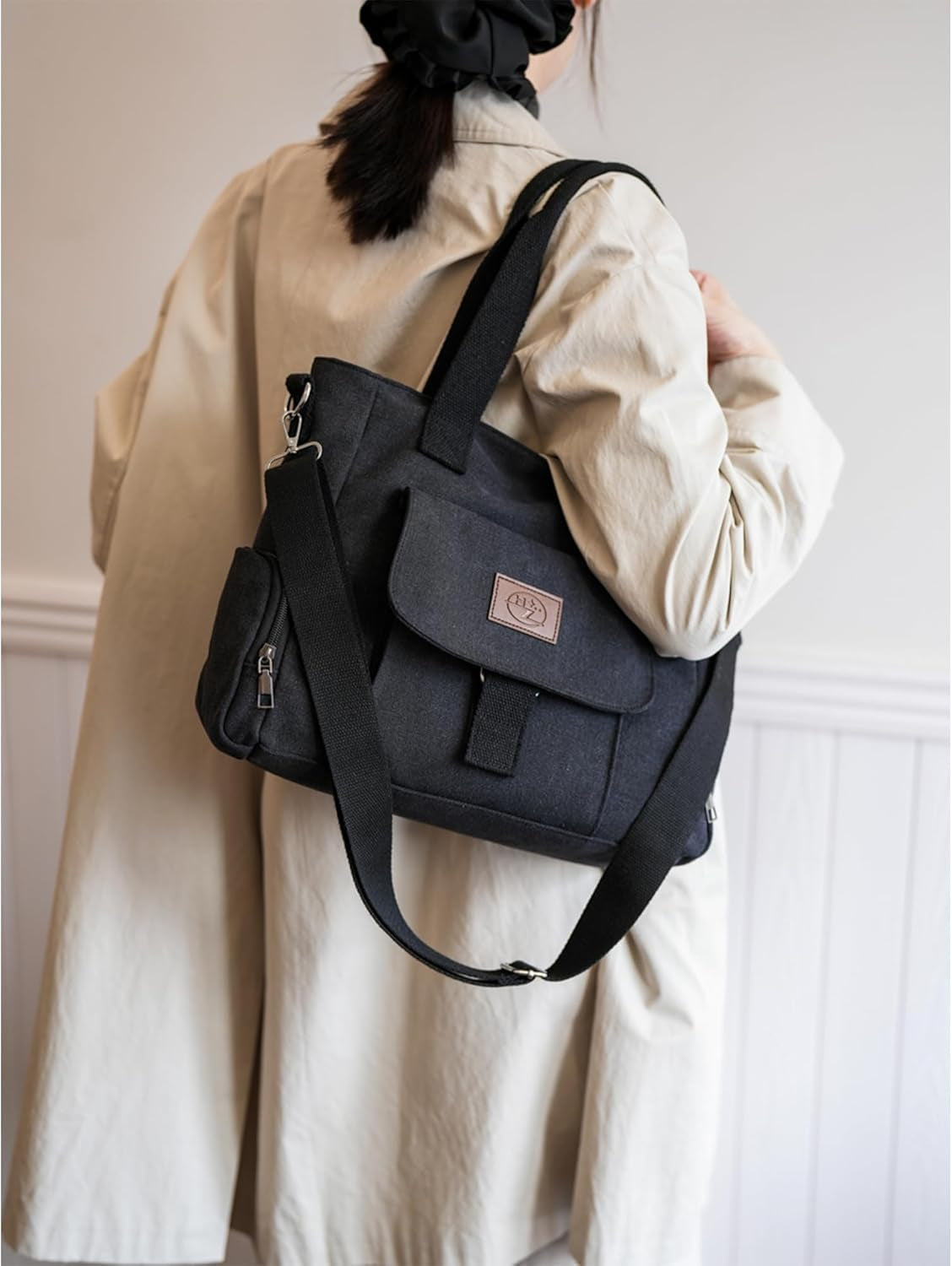 DOURR Canvas Cotton Crossbody Handbags Casual Shoulder Work Travel Tote Bag for Women