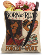 Born to Read Forced to Work Black Bookish Girl Retro Tote Bag
