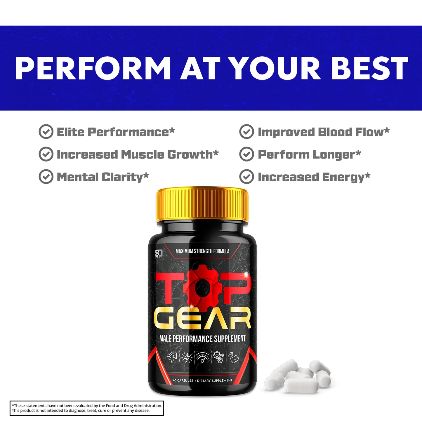 Top Gear Male Pills - Boost Daily Energy and Support Vitality 60 Capsules