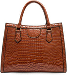 Top-Handle Satchel Tote Purse for Women Gloss Patent PU Crocodile Pattern Shoulder Bag Handbag
