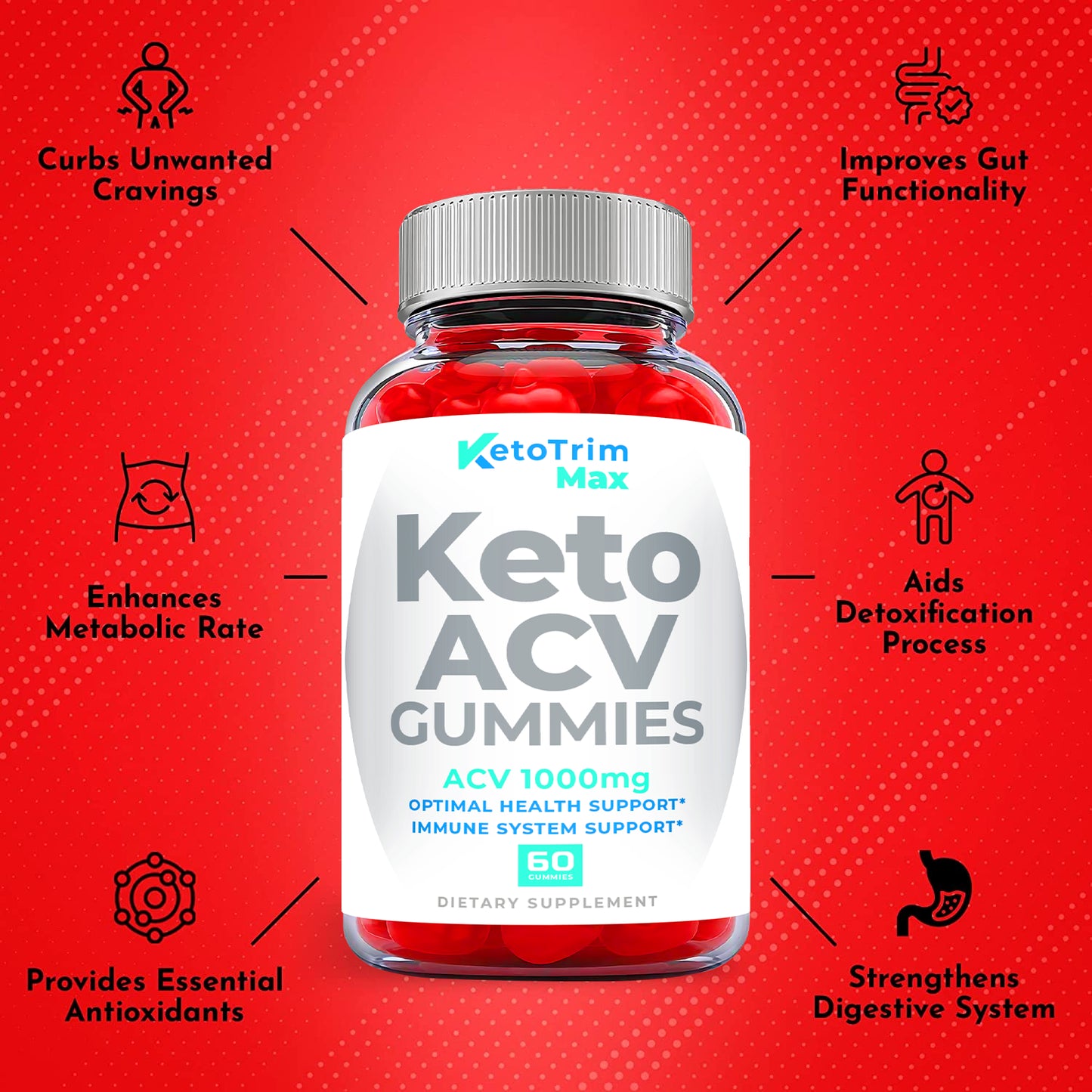 (1 Pack) Keto Trim Max Gummies - Keto Trim Max ACV Gummies, Weight Loss-60 Gums