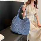 Women Straw Vintage Shoulder Tote Handbag Large Capacity Crochet Beach Travel Tote Handbag Hasp Closure Simple Weaving