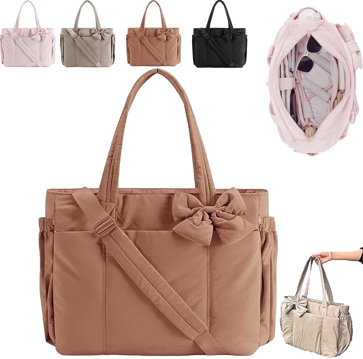 Crush Bow Tote Bag for Women, Fluffy & Lightweight Crush Bow Tote Bag for Women, Perfect for Daily Commuting, Shopping&Travel