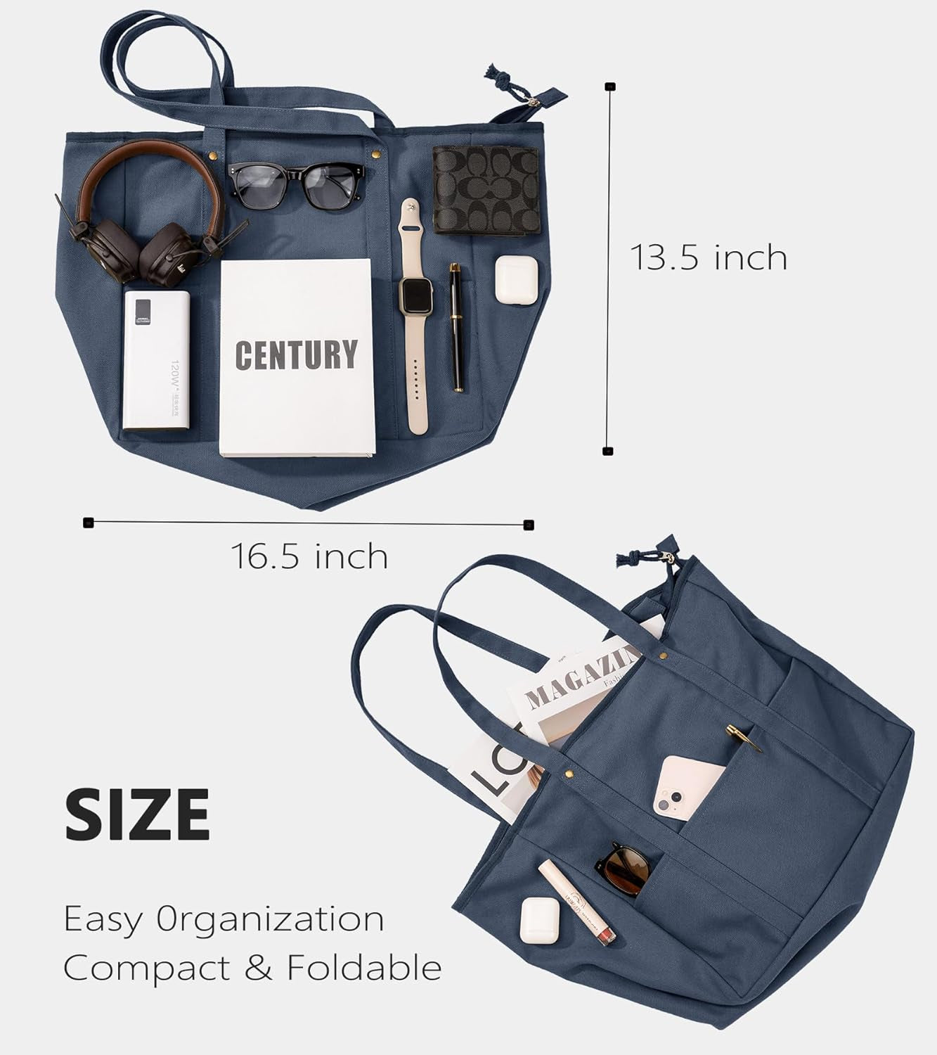 Extra Large Canvas Tote Bag for Women Men, Utility Work Bags with Zipper