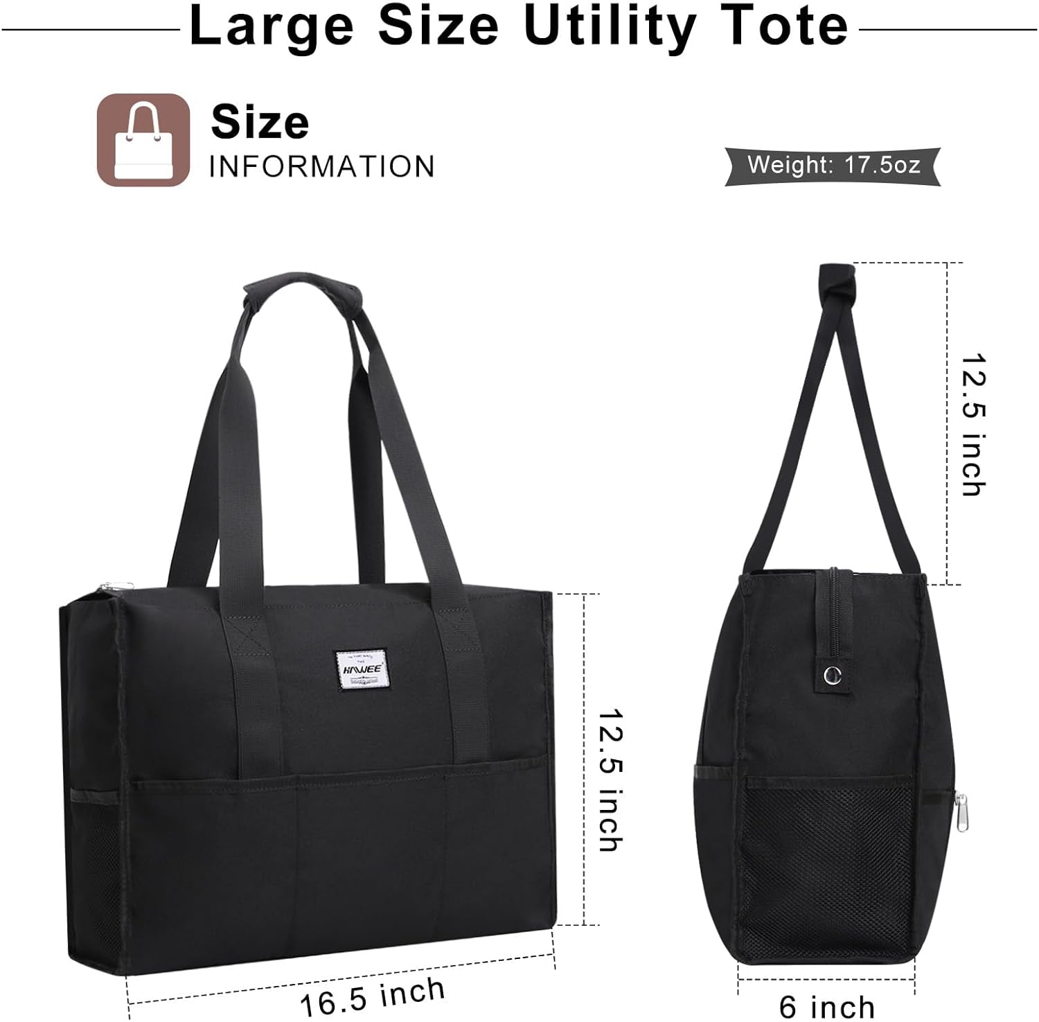 Utility Tote Bag with Laptop Compartment Luggage Sleeve Zippered Multi-Pocket Commute Shoulder Purse for Nursing/Work