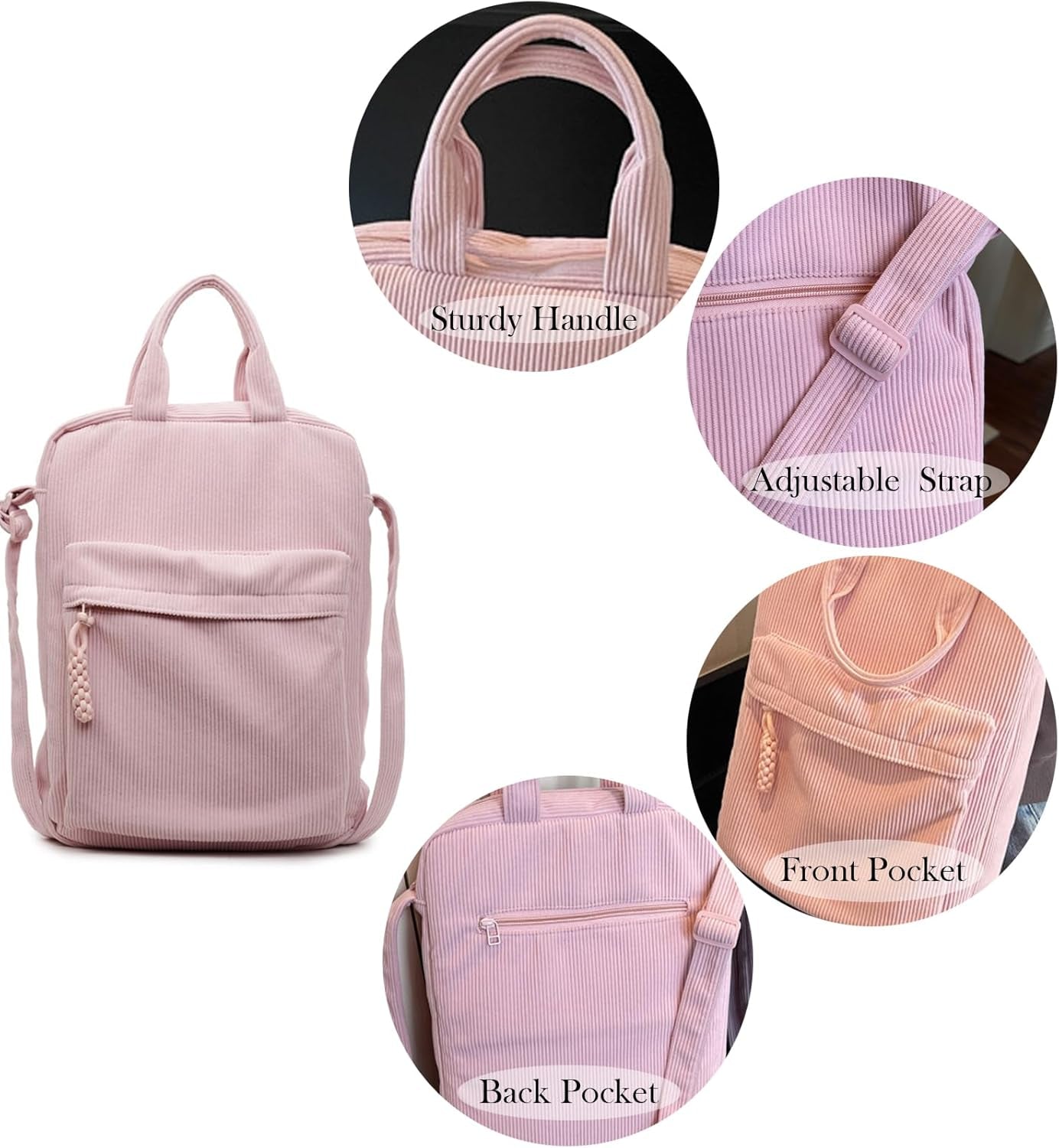15.6 Inch Preppy Corduroy Laptop Bag for Women Girl Messenger Shoulder Bag for Computer or Tablet Work Tote Bags