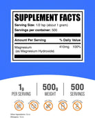 Bulksupplements.Com Magnesium Hydroxide Powder - Magnesium Hydroxide Supplement - Food Grade & Gluten Free, 1G per Serving, 500G (1.1 Lbs) (Pack of 1)