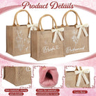 24 Pcs / 8 Sets Bridesmaid Gift Bags Burlap Jute Tote Proposal Bag Including 8 Pairs Bride Bridesmaid Slippers and Scrunchies 1 Lace Ribbon for Bridal Wedding Parties