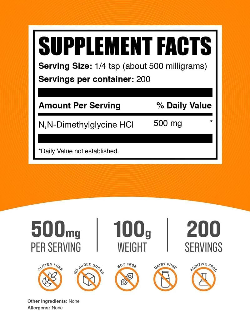 Bulksupplements.Com DMG Powder - as N,N-Dimethylglycine Hcl, DMG Supplement - Gluten Free, 500Mg per Serving, 100G (3.5 Oz) (Pack of 1)