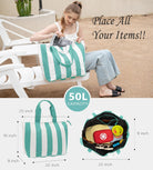 22'' 50L Large Beach Bag with Zipper, Extra Large Canvas Tote Bag for Women, Weekender Pool Bag