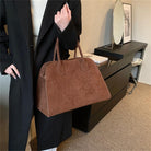 Suede Vintage Tote Bag for Women,Large Capacity Fashion Retro Shoulder Satchel,Adjustable Strap Faux Leather Top Crossbody
